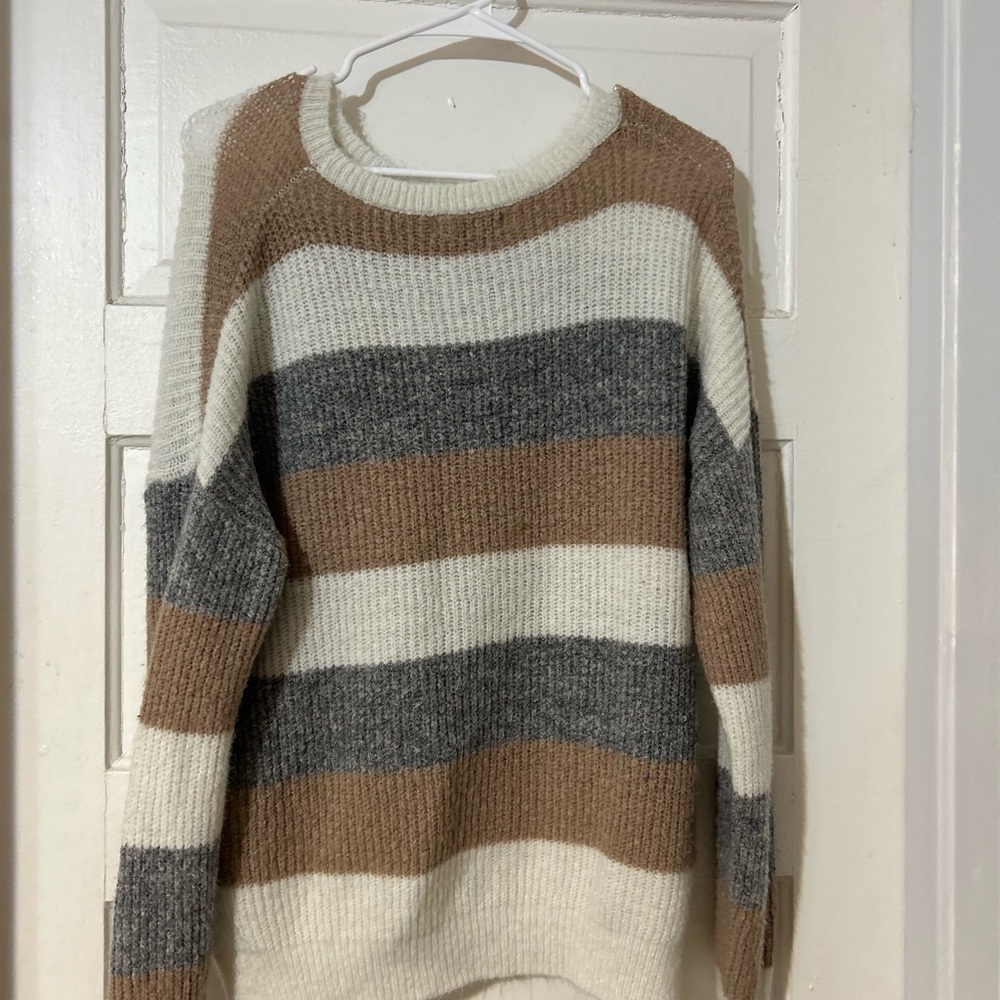 Lulu's Multicolor Striped Sweater - Brown, Gray, Cream